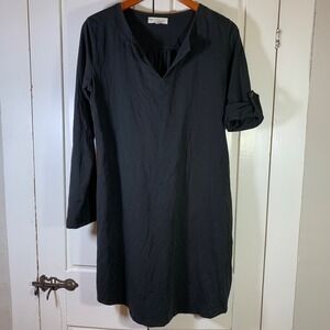 Synergy Organic Clothing Black Cotton Roll Tab Sleeve Tunic Dress Large Minimal
